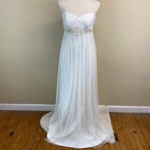 Mikaella By Paloma Blanca Grecian Style Bridal Gown Beaded Belt Size 10